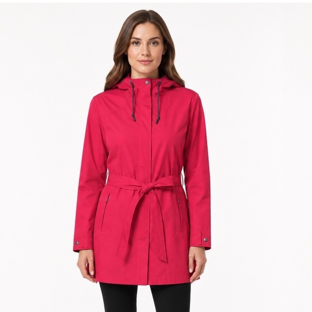 Columbia Omni-Shield Rain Jacket Pink Belted Hooded Trench Coat L Outdoor 114-58